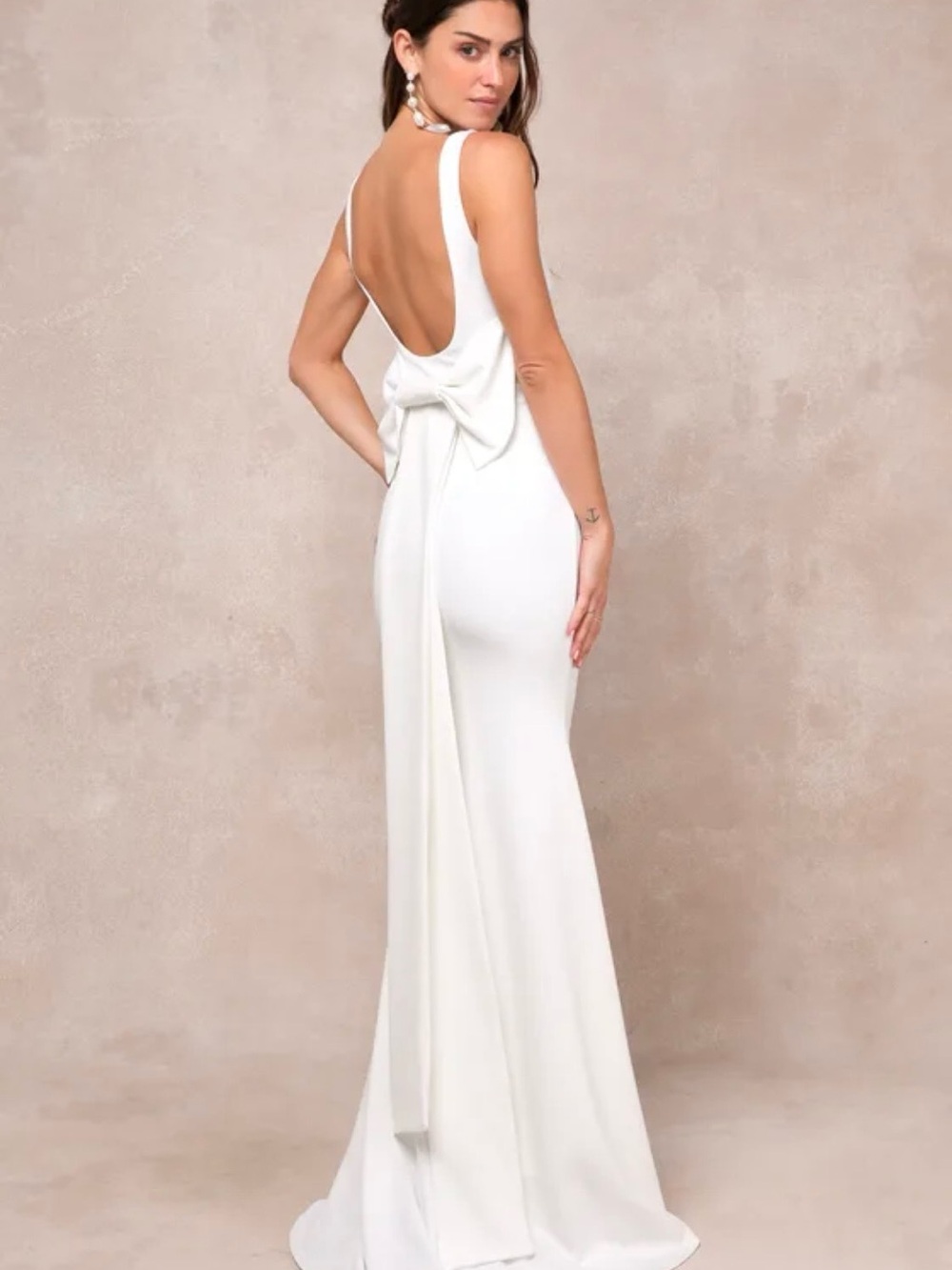 Lulus Loving Fate Elegant White Backless Bow Evening Gown Sz S nwot